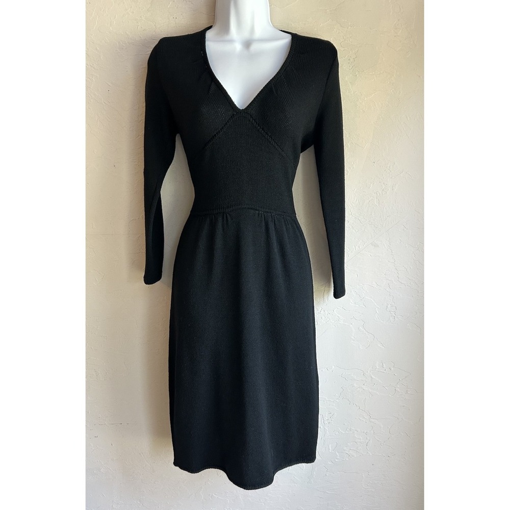 Vintage 70s 80s St. John Dress S Black Santana Knit Quiet Luxury Designer
